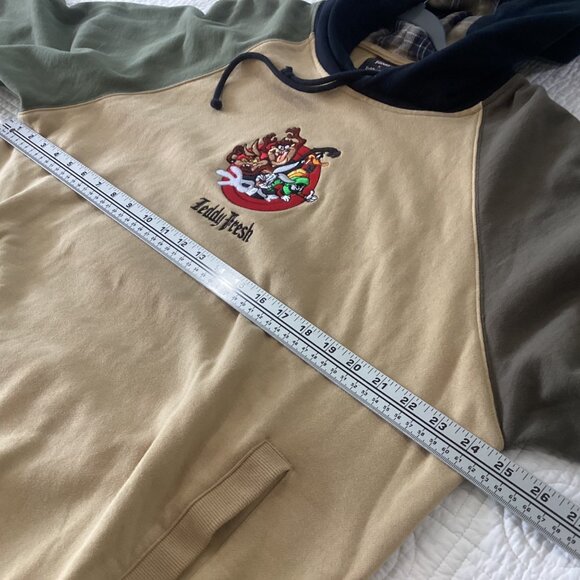 Looney Tunes X Teddy Fresh Hoodie Sweatshirt Mens Size XL Embroidered Colorblock - Picture 7 of 13